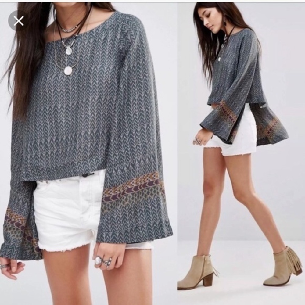 Free people stars aligned crop top bell sleeve